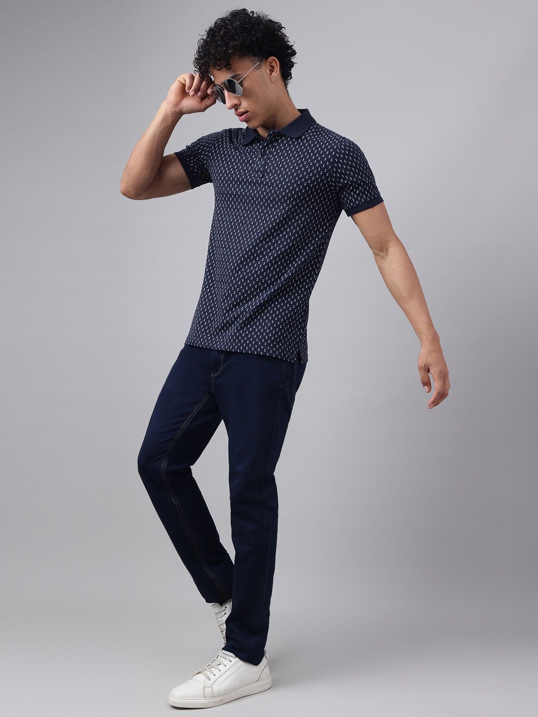 Men Navy Regular Fit Polo Neck t-shirt
