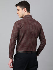 Men Coffee Regular Fit Checkered Formal Shirt