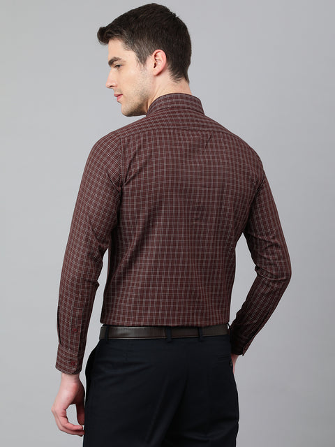 Men Coffee Regular Fit Checkered Formal Shirt
