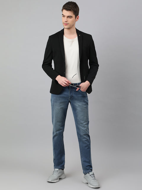 Men Black Regular Fit Solid Notched Lapel Casual Blazer