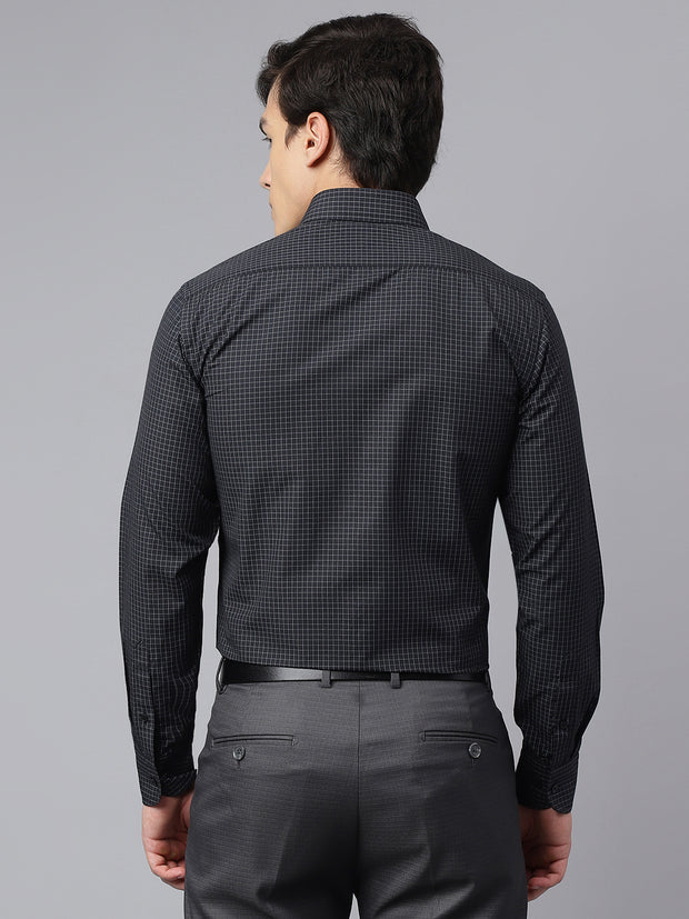 Men Black Regular Fit Checkered Formal Shirt