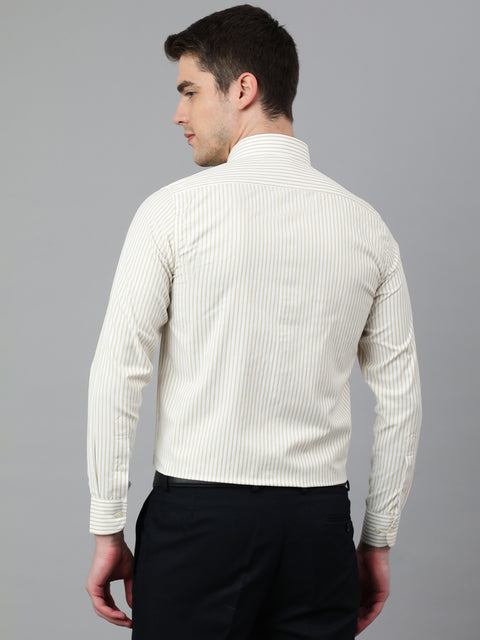 Men Beige Regular Fit Striped Formal Shirt