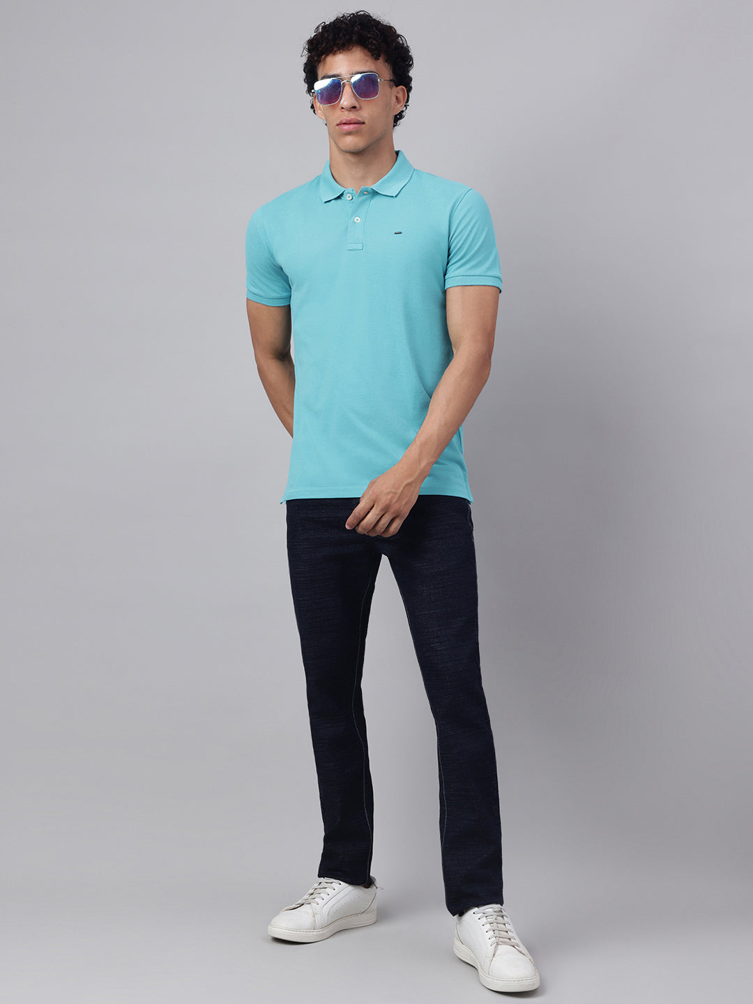 Men Sea Green Regular Fit Polo Neck t-shirt