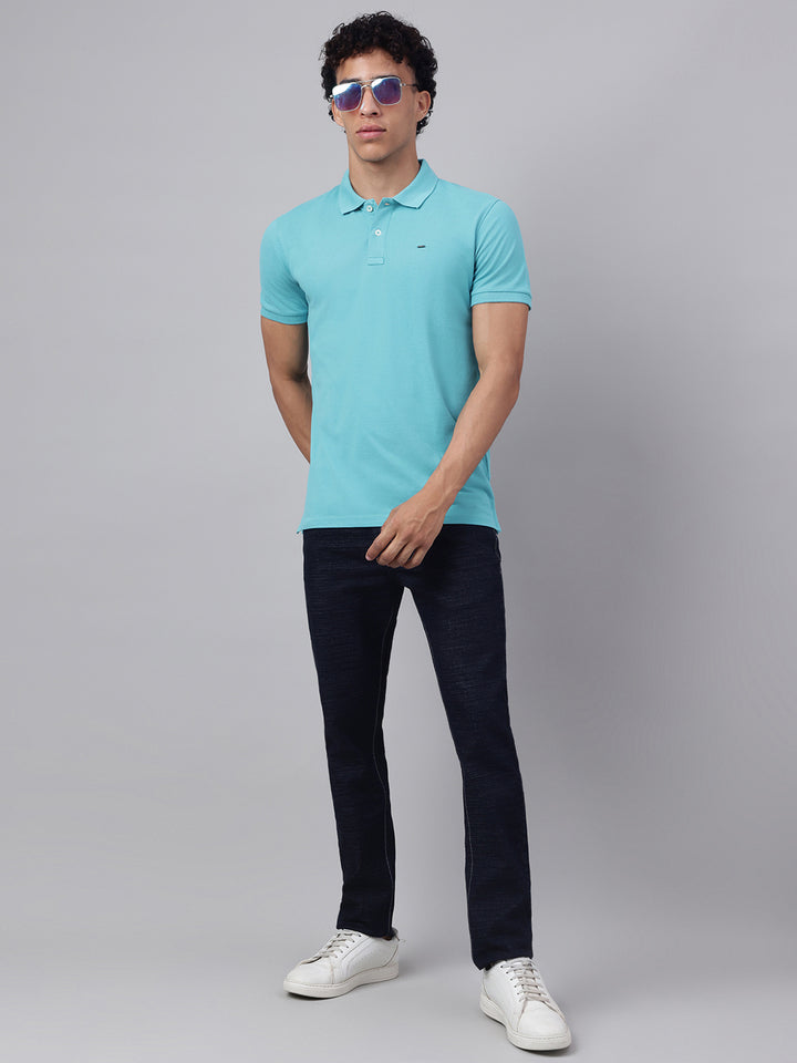 Men Sea Green Regular Fit Polo Neck t-shirt