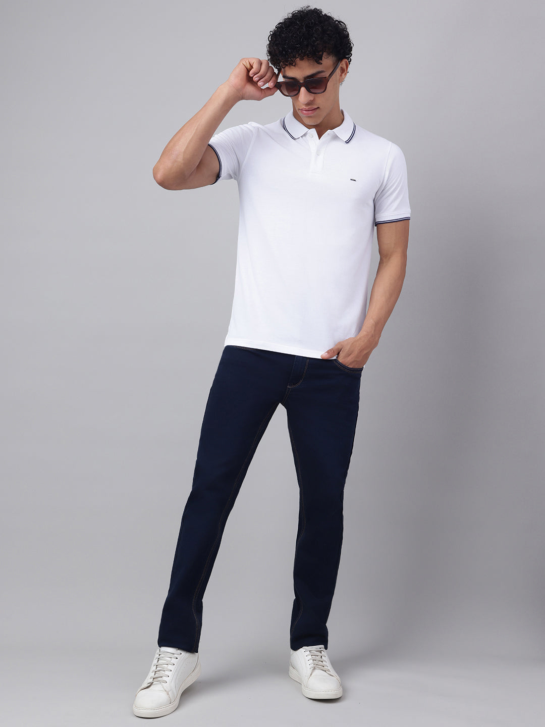 Men White Regular Fit Polo Neck t-shirt