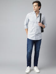 Men White Standard Fit Checkered Casual Shirt