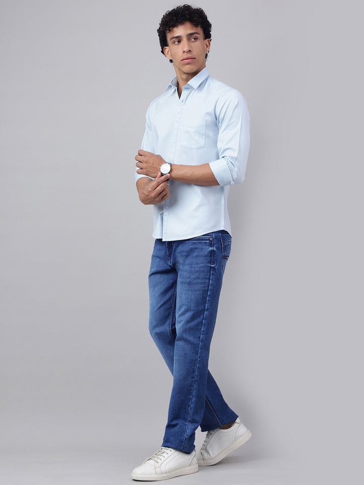 Men Powder Blue Casual Shirt Light Fresh and Stylish