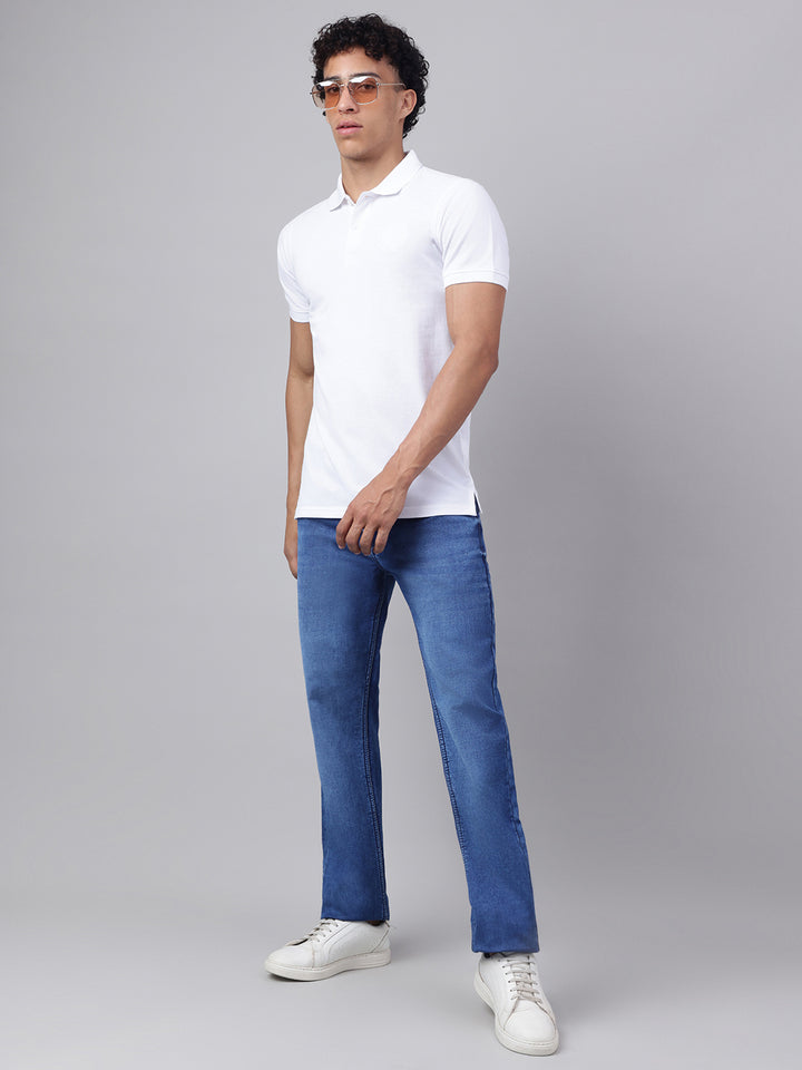 Men White Regular Fit Polo Neck t-shirt