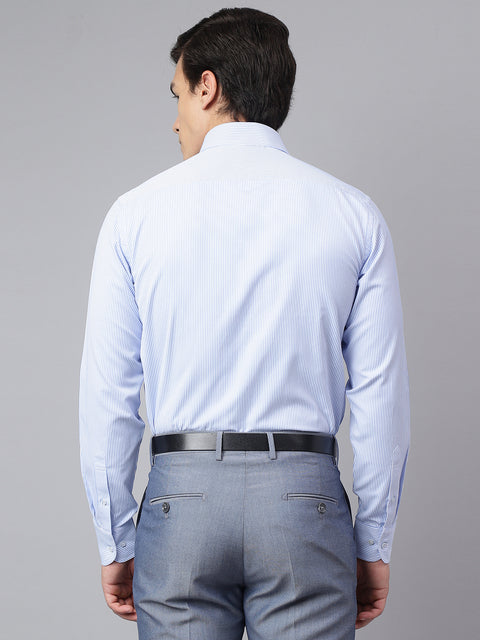Men White Regular Fit Lining Formal Shirt