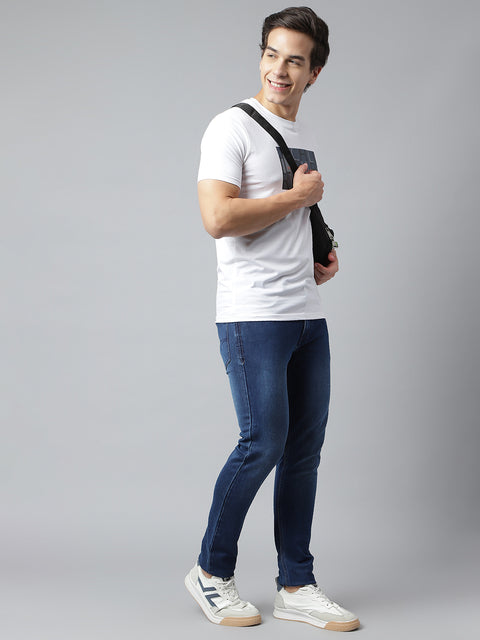 Men White Regular Fit Printed Crew Neck Casual T-Shirt