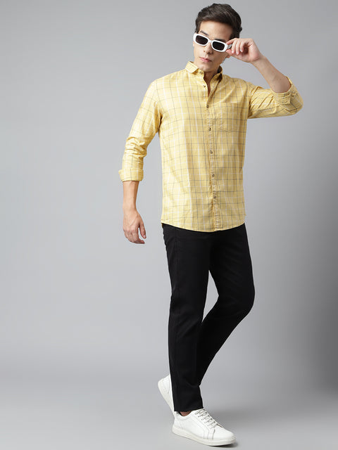Men Yellow Standard Fit Checkered Casual Shirt