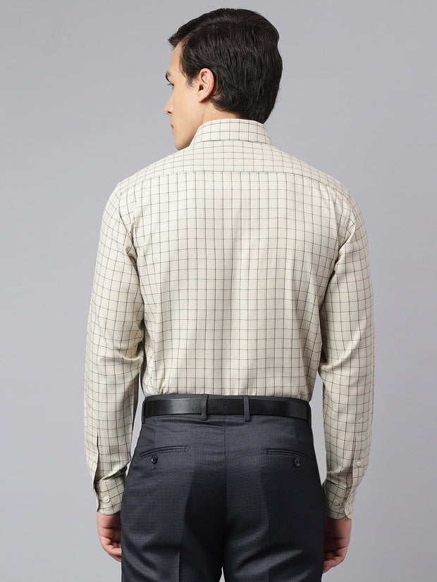 Men Beige Regular Fit Checkered Formal Shirt