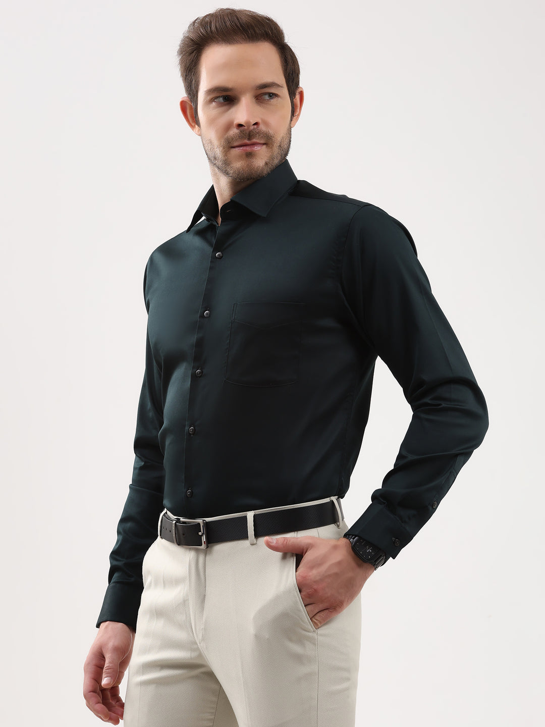 Men Solid Cotton Lycra Formal Shirt