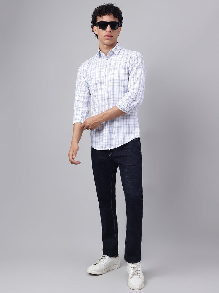 Men White Check Casual Shirt Simple Smart Stylish