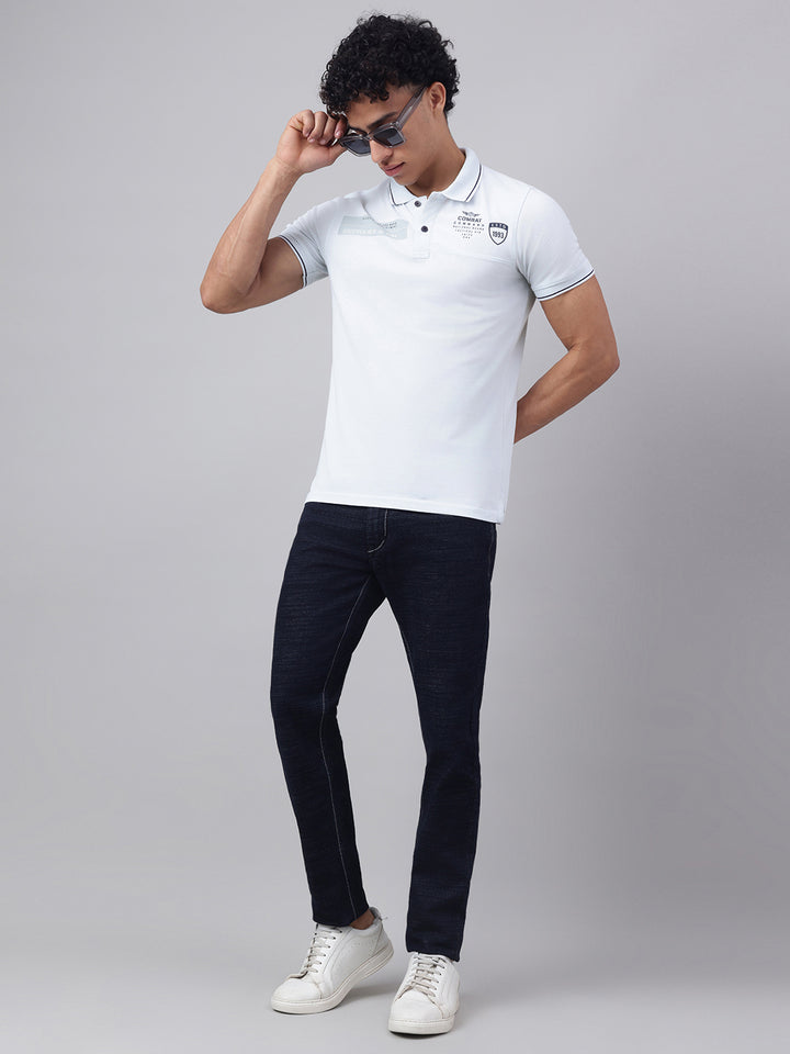 Men Light Sky Regular Fit Polo Neck t-shirt
