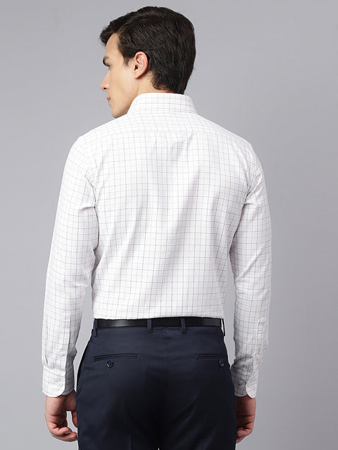 Men White Regular Fit Checkered Formal Shirt