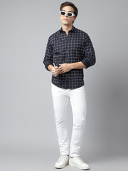 Men Navy Standard Fit Checkered Casual Shirt