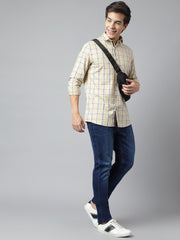 Men Mustard Standard Fit Checkered Casual Shirt