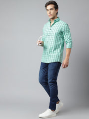 Men Mint Standard Fit Checkered Casual Shirt