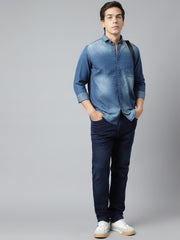 Men Blue Standard Fit Solid Casual Shirt