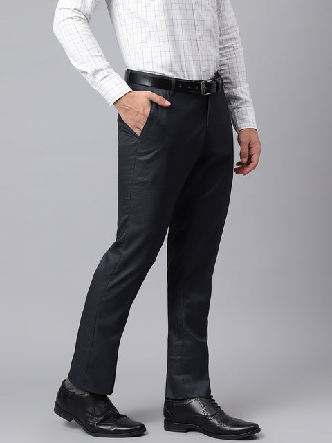 Men Navy Smart Fit Mid Rise Formal Trouser