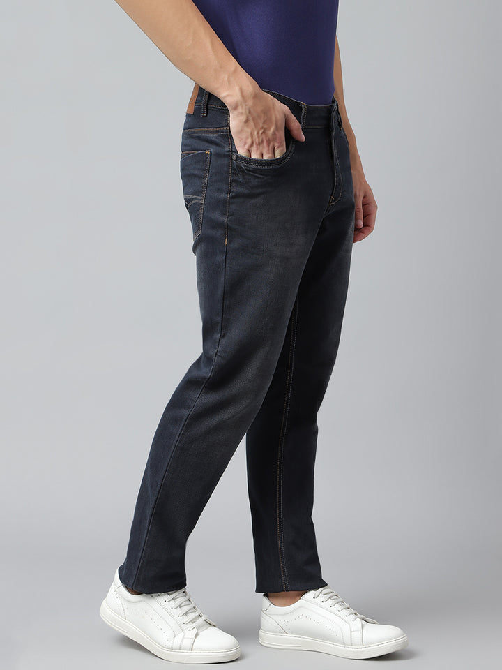 Men Dark Indigo Slim Fit Mid Rise Clean Look Stretchable Jeans