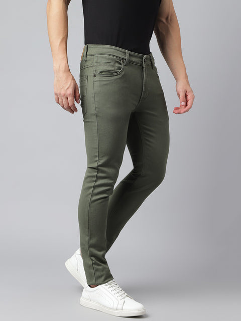Men Olive Slim Fit Mid Rise Clean Look Strechable Jeans