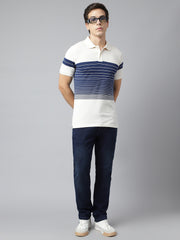 Men Off White Regular Fit Color Blocked Polo Neck Casual T-Shirt