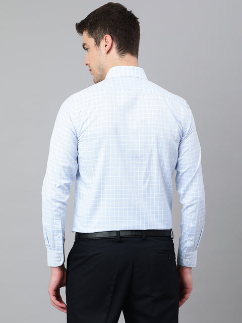 Men Sky Regular Fit Checkered Formal Shirt