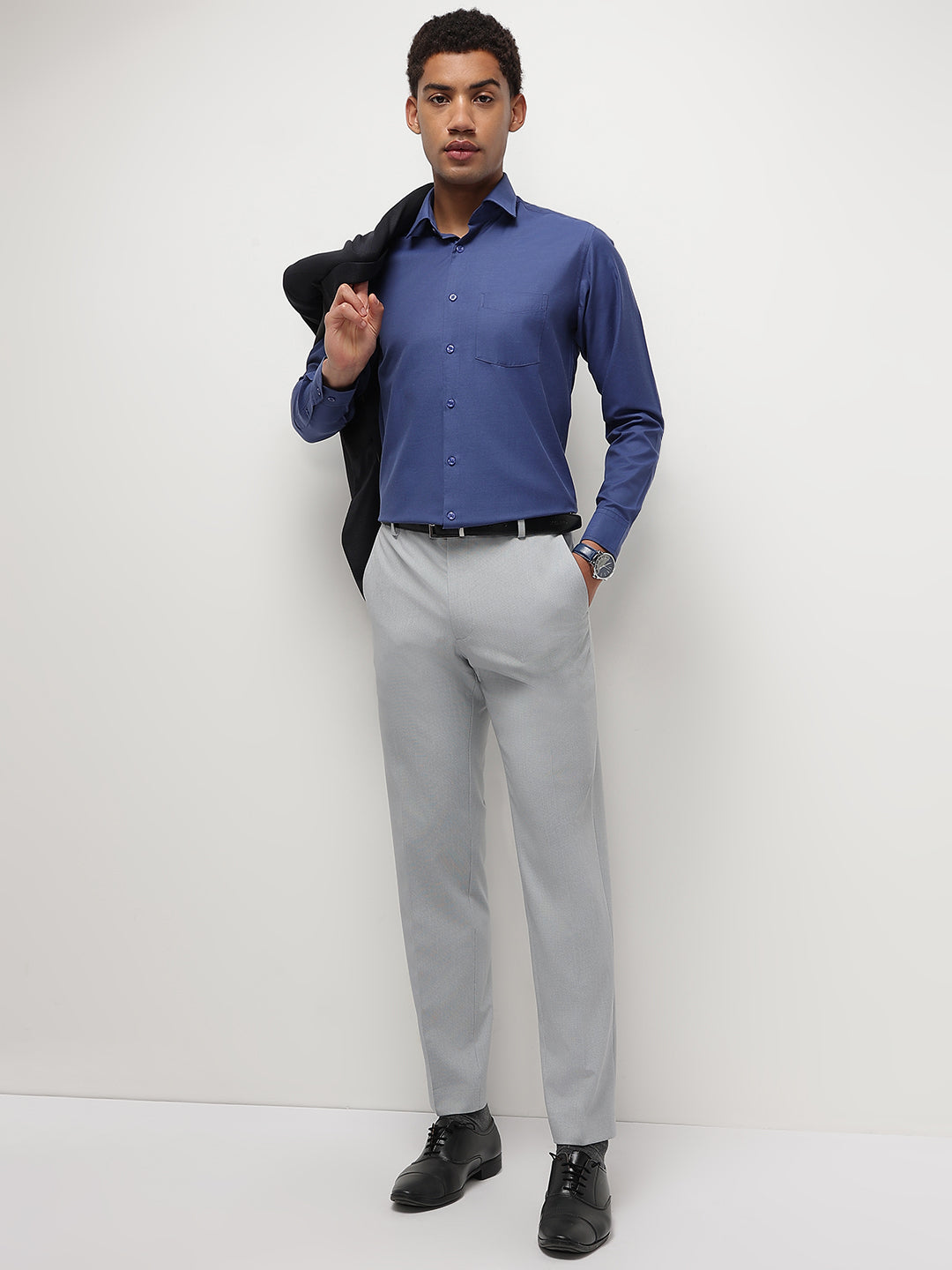 Men Ink Blue Regular Fit Solid Formal Shirt