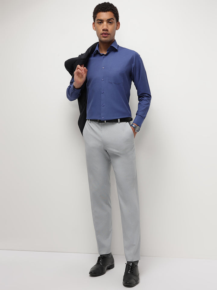 Men Ink Blue Regular Fit Solid Formal Shirt
