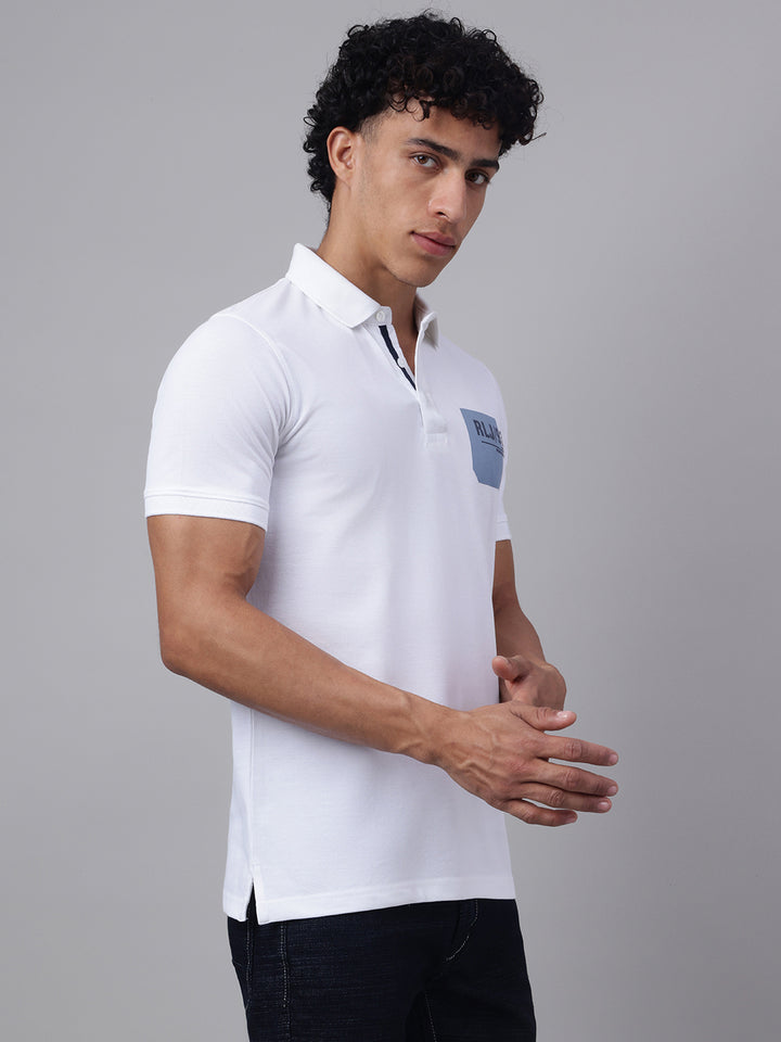Men White Regular Fit Polo Neck t-shirt