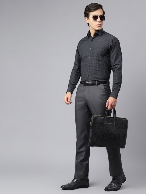 Men Black Regular Fit Checkered Formal Shirt