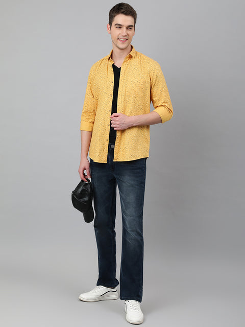 Men Yellow Standard Fit Printed Casual Shirt
