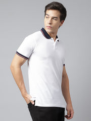 Men White Regular Fit Solid Polo Neck Casual T-Shirt