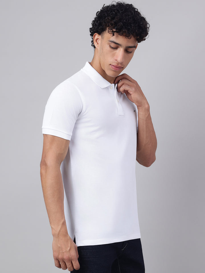 Men White Regular Fit Polo Neck t-shirt