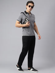 Men Black Regular Fit Solid Polo Neck Casual T-Shirt