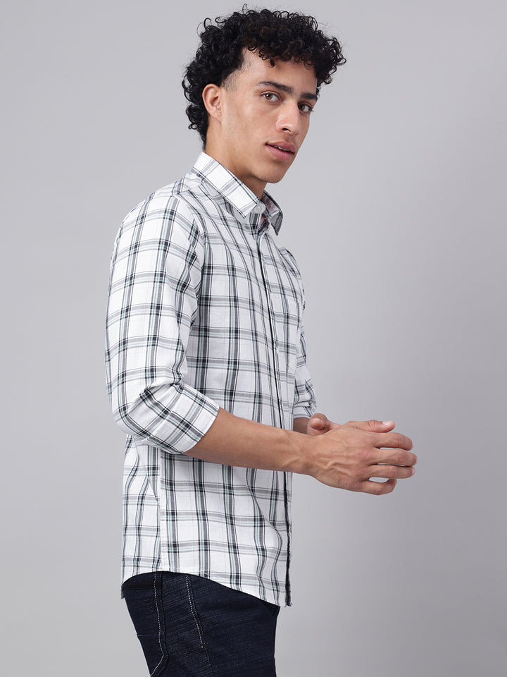 Men White Check Casual Shirt Fresh Look Easy Comfort
