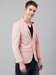 Men Peach Regular Fit Solid Notched Lapel Casual Blazer