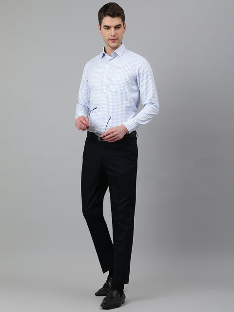 Men Sky Regular Fit Checkered Formal Shirt
