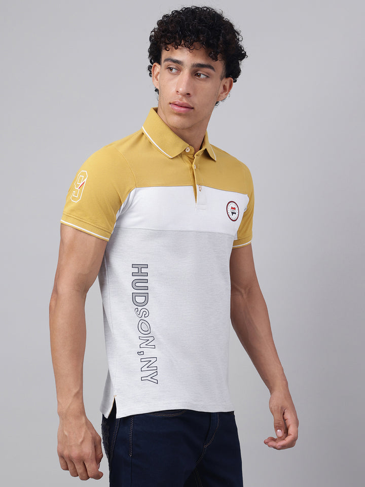 Men Ecru Regular Fit Polo Neck t-shirt