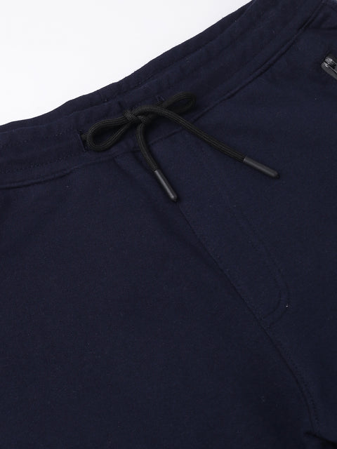 Men Navy Blue Slim Fit Mid Rise Solid Lower