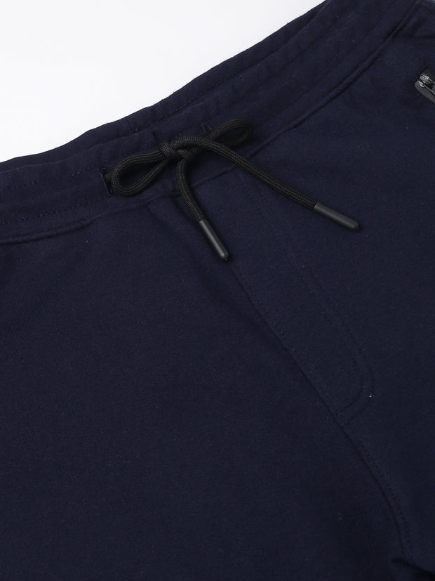 Men Navy Blue Slim Fit Mid Rise Solid Lower