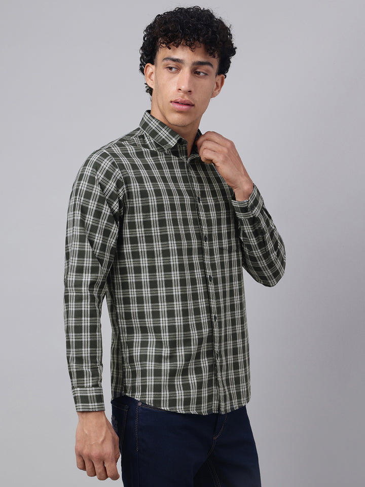 Men Olive Check Casual Shirt Bold Checks Lasting Comfort