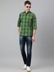 Men Green Standard Fit Checkered Casual Shirt