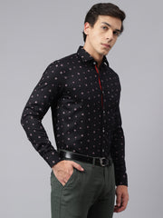 Men Black Standard Fit Printed Club Wear Shirt