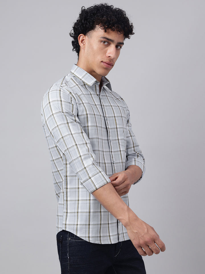 Men Light Grey Check Casual Shirt Effortless Style Everyday Comfort