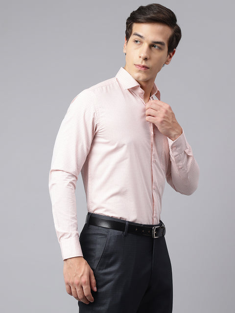 Men Light Peach Regular Fit Checkered Formal Shirt