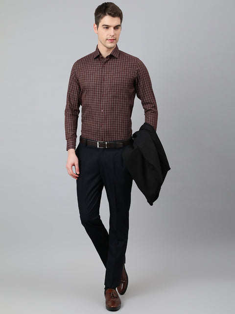 Men Coffee Regular Fit Checkered Formal Shirt