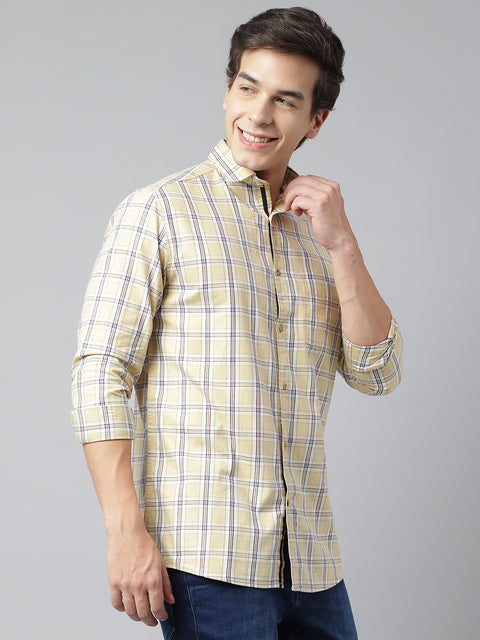 Men Mustard Standard Fit Checkered Casual Shirt